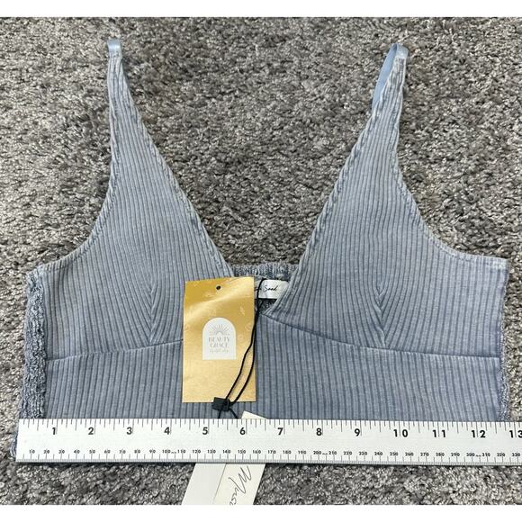 NWT Mustard Seed Sz Large Blue Crop Tank Bra Bralette Boho Stretch Adjustable - Picture 3 of 4